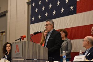 Dime Bank President & CEO Nick Caplanson accepts the Chamber Military Community Support Award